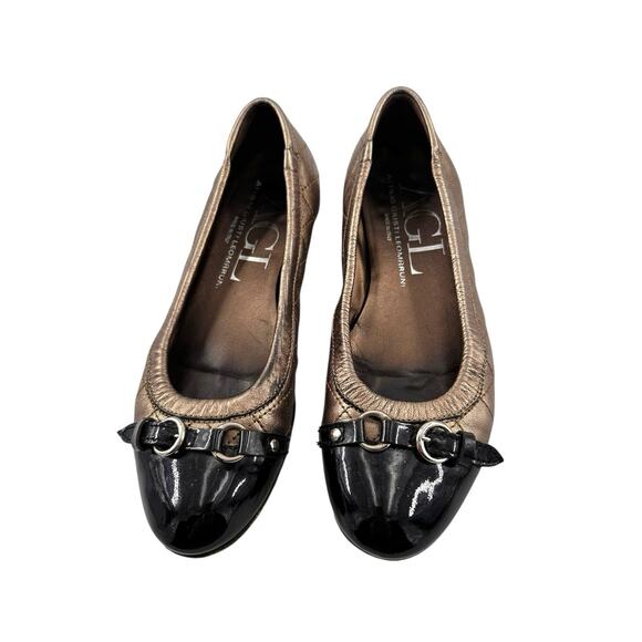 AGL Monika ballet Cap Toe flat Leather round toe Quilted bronze black 36 EU/6 US - Picture 3 of 14